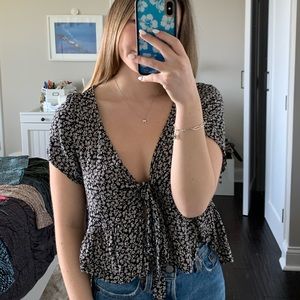 Brandy Melville Floral Front Tie Top